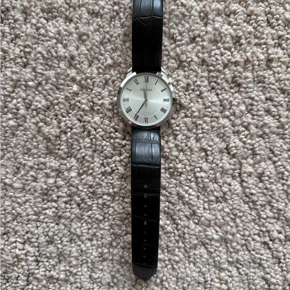 Bulova Silver and Black Class Leather Strap Watch - 96A133 - Picture 5 of 9